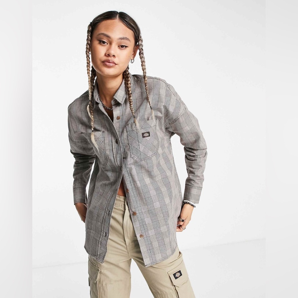 Dickies Bakerhill Shirt in Brown/White Plaid NWT Sz Small